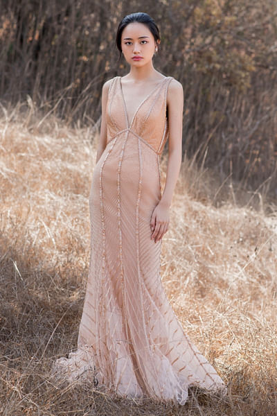 Rose gold bead embellished gown