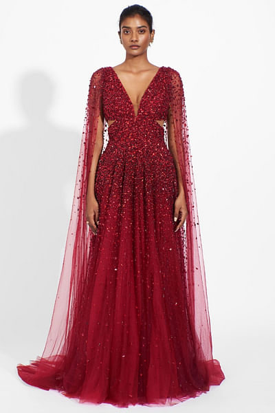 Red embroidered detachable gown