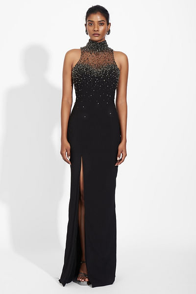 Black crystal embellished gown