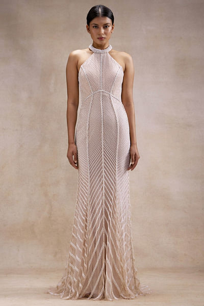 Ivory bead embellished gown