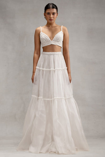 Ivory pearl embroidered bralette and skirt