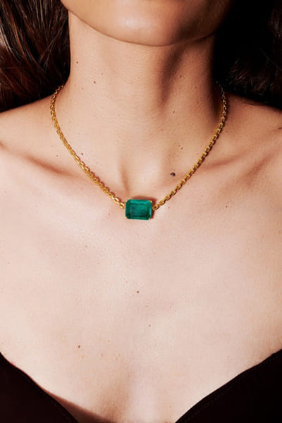 Miss jo Dark green stone embellished pendant necklace MISSAUG26D251580