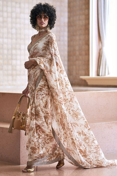 Ochre printed sari