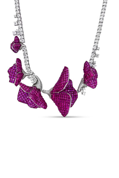 Miss Jo Ruby and silver floral embellished necklace MISSMAY26D345247