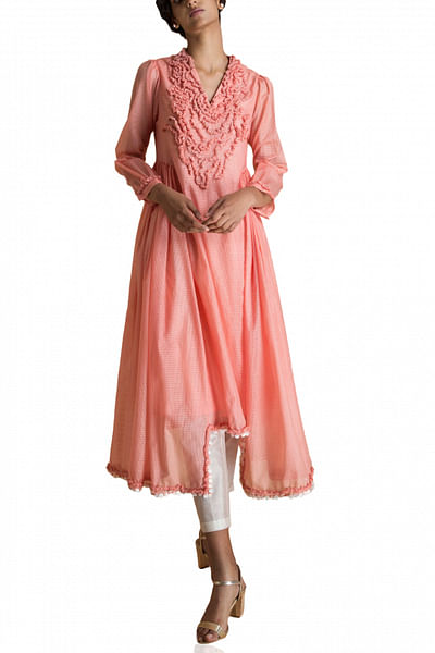 Coral ruffle kurta
