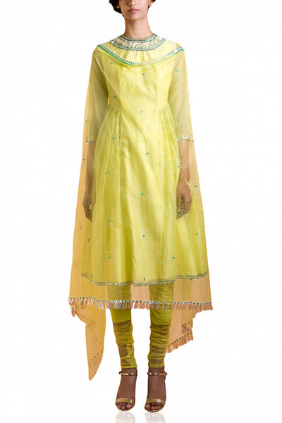 Lemon embroidered kurta set