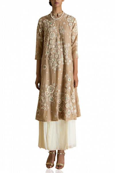 Beige embroiderd kurta set