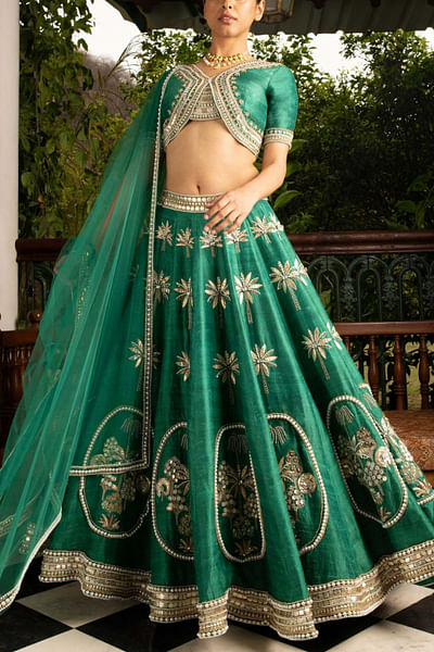 Green embroidered lehenga set