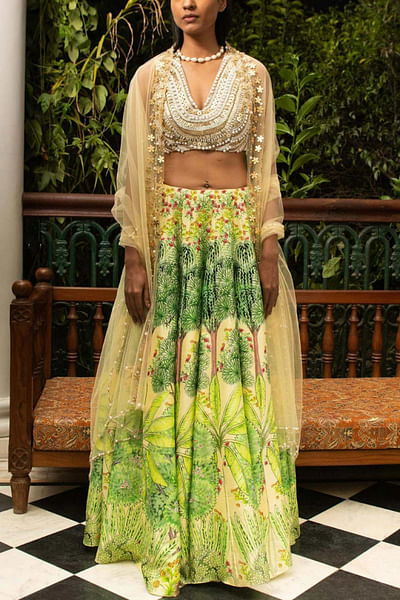 Yellow printed lehenga set