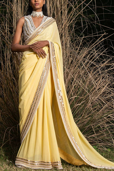 Yellow embroidered sari