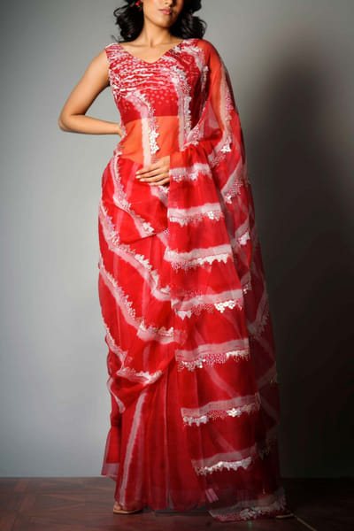 Red tie & dye sari