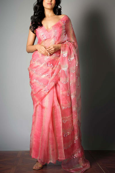 Pink tie & dye sari