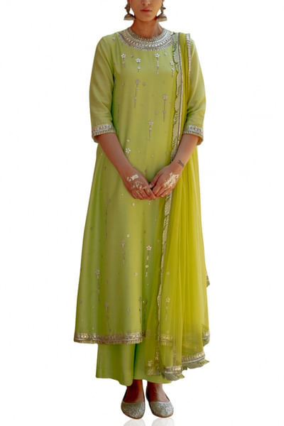 Green embroidered kurta set