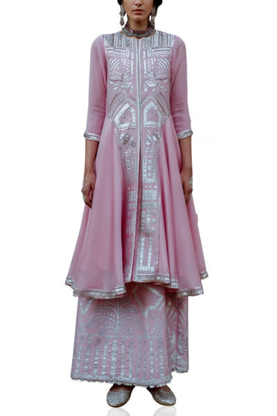 Saksham & Neharicka Pink embellished kurta set SNNWKS228