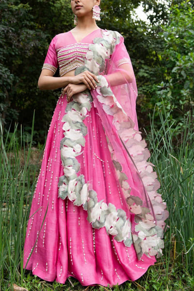 Saksham & Neharicka Pink embellished lehenga set SNNWLS300
