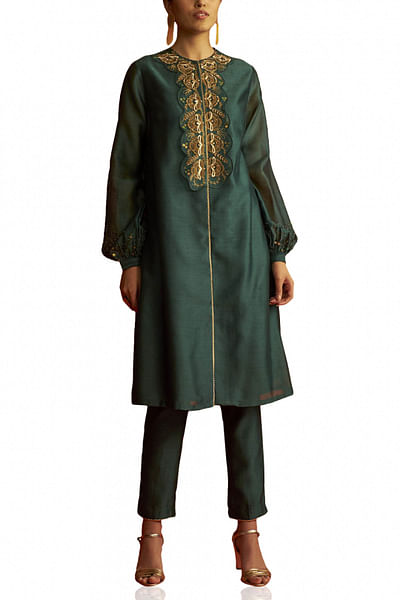 Emerald green embroidered tunic