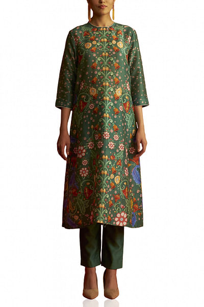 Emerald green floral printed tunic