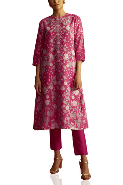 Pink floral printed kurta