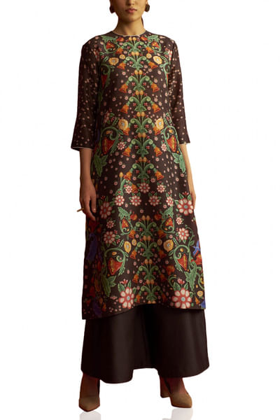 Black floral printed kurta