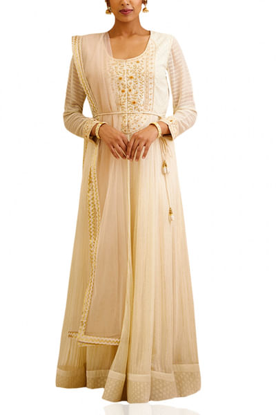 Off white embroidered anarkali