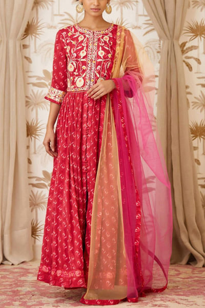 Maroon printed anarkali set