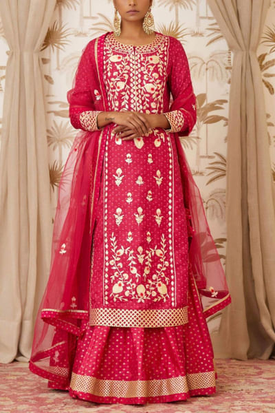 Pink embroidered kurta lehenga set