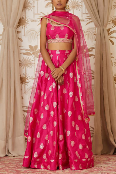 Magenta embroidered lehenga set