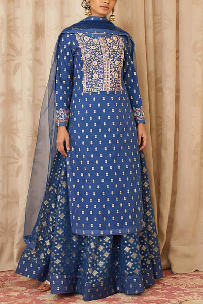 Royal blue kurta lehenga set