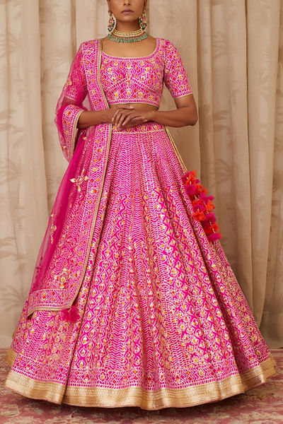 Magenta pink embroidered lehenga set