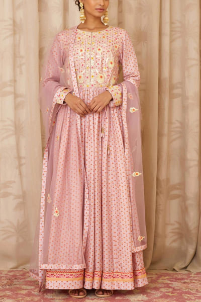 Lavendar embroidered anarkali set