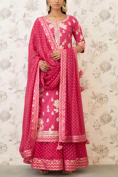 Magenta embroidered kurta lehenga set