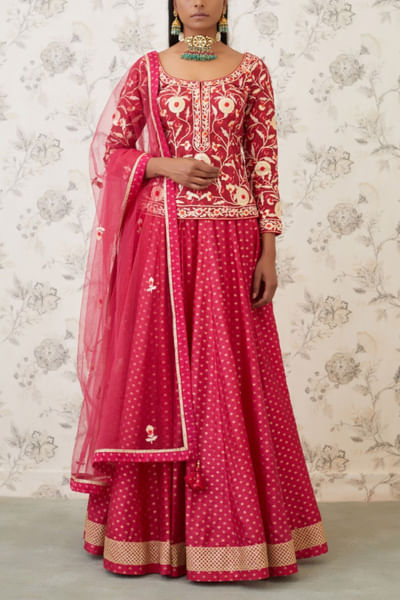 Magenta and maroon embroidered lehenga set