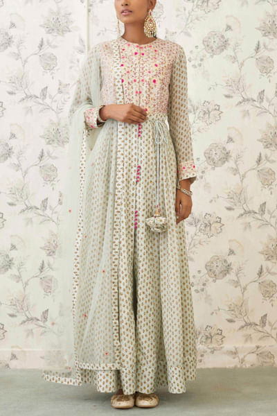 Sea green embroidered anarkali set