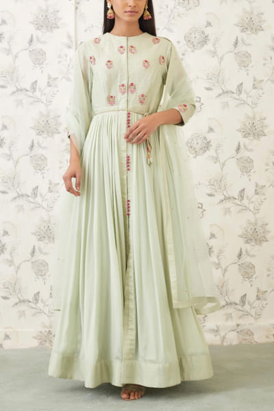 Sea green embroidered anarkali set