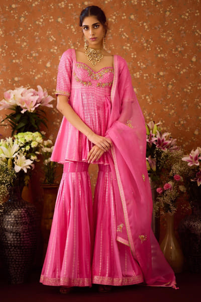 Rose pink brocade gharara set