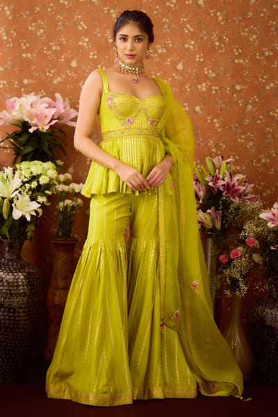 Lime green brocade gharara set