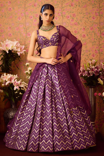 Purple brocade lehenga set