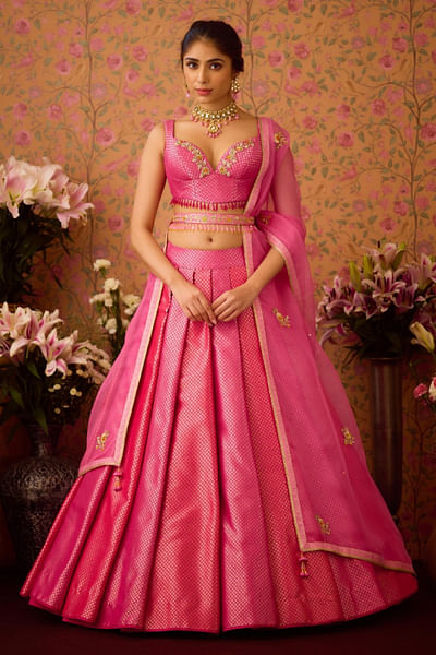 Rose pink brocade lehenga set