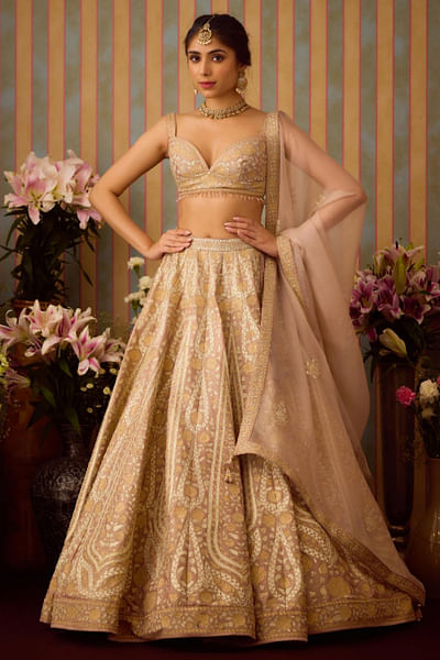 Smoke grey brocade lehenga set