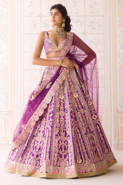 Shyam Narayan Prasad Royal purple floral gota work lehenga set SHYMAY25D127262