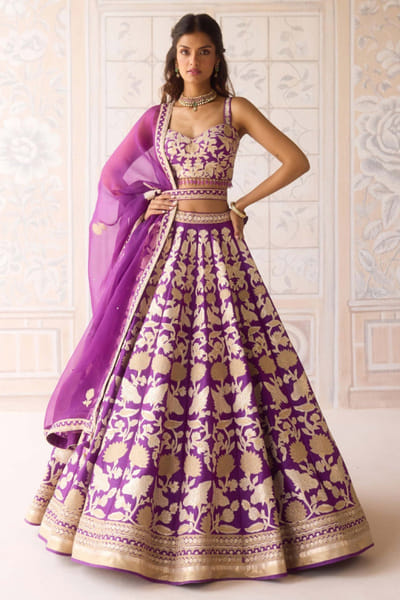 Shyam Narayan Prasad Phlox purple floral appliqued lehenga set SHYMAY25D127268