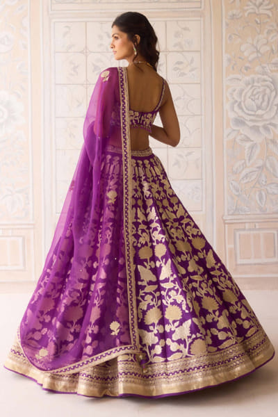 Shyam Narayan Prasad Phlox purple floral appliqued lehenga set SHYMAY25D127268