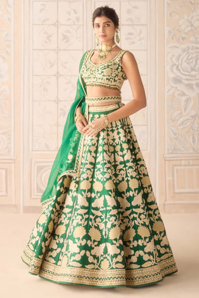 Shyam Narayan Prasad Dark green floral appliqued lehenga set SHYMAY25D127280