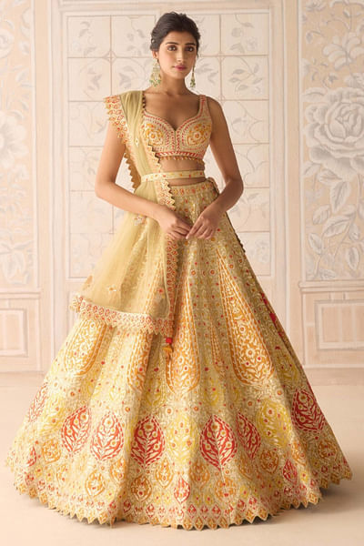 Acacia yellow floral gota work lehenga set
