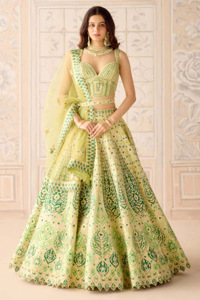 Butterfly green floral gota work lehenga set