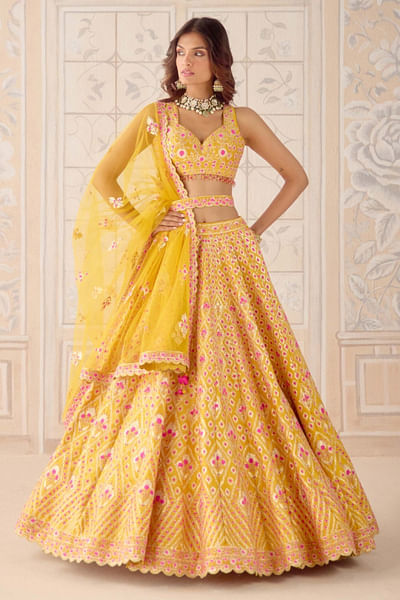 Mustard yellow gota embroidered lehenga set