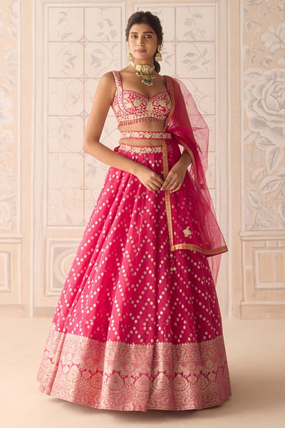 Raspberry pink chevron brocade lehenga set