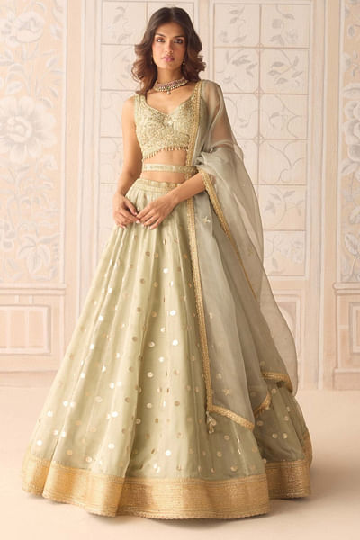 Green zardozi embroidered lehenga set