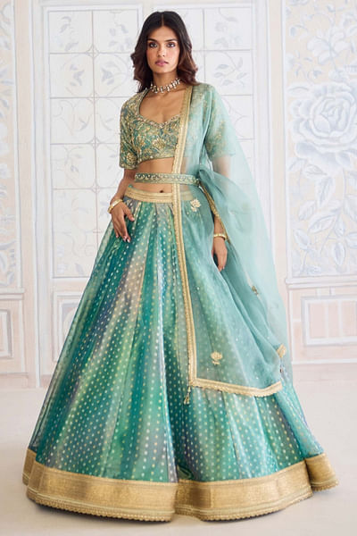 Dusty turquoise embroidered lehenga set