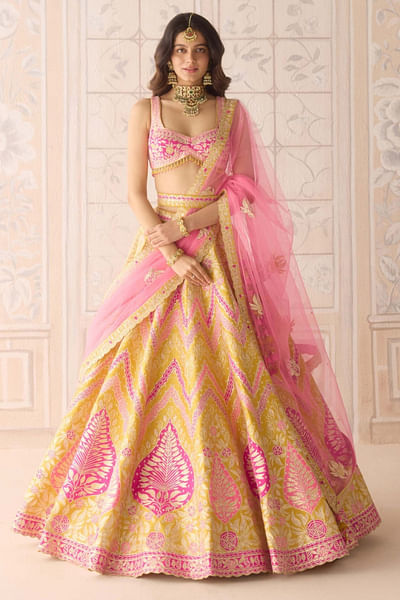 Freesia yellow chevron appliqued lehenga set